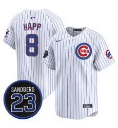 Men's Chicago Cubs #8 lan Happ White Pinstripe 'Ryne Sandberg Tribute' Vapor Limited V2 Stitched Baseball Jersey