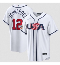 Men's USA Baseball #12 Kyle Schwarber White 2026 World Baseball Classic Home Stadium Stitched Jersey