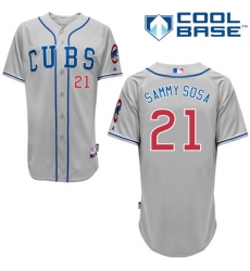 Men's Majestic Chicago Cubs #21 Sammy Sosa Replica Grey Alternate Road Cool Base MLB Jersey