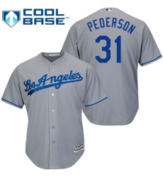 Youth Majestic Los Angeles Dodgers #31 Joc Pederson Replica Grey Road Cool Base MLB Jersey