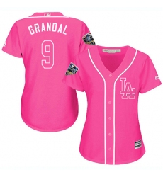 Women's Majestic Los Angeles Dodgers #9 Yasmani Grandal Authentic Pink Fashion Cool Base 2018 World Series MLB Jersey
