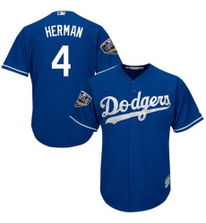 Youth Majestic Los Angeles Dodgers #4 Babe Herman Authentic Royal Blue Alternate Cool Base 2018 World Series MLB Jersey
