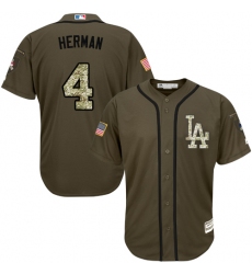 Youth Majestic Los Angeles Dodgers #4 Babe Herman Replica Green Salute to Service MLB Jersey