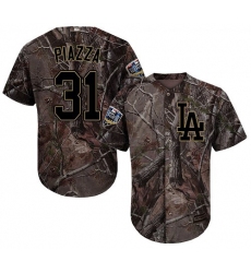 Men's Majestic Los Angeles Dodgers #31 Mike Piazza Authentic Camo Realtree Collection Flex Base 2018 World Series MLB Jersey
