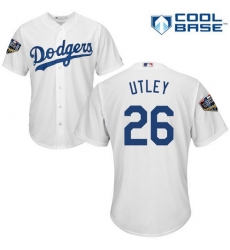Youth Majestic Los Angeles Dodgers #26 Chase Utley Authentic White Home Cool Base 2018 World Series MLB Jersey