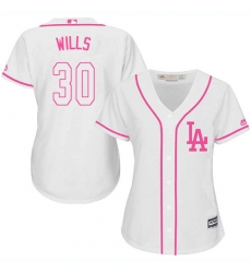 Women's Majestic Los Angeles Dodgers #30 Maury Wills Authentic White Fashion Cool Base MLB Jersey