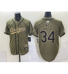 Men's Los Angeles Dodgers #34 Fernando Valenzuela Olive 2026 Armed Forces Day Stitched Baseball Jersey