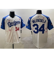 Men's Los Angeles Dodgers #34 Fernando Valenzuela White Royal 2025 Tokyo Series Limited Stitched Baseball Jersey