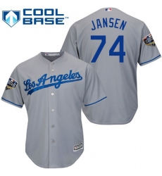 Youth Majestic Los Angeles Dodgers #74 Kenley Jansen Authentic Grey Road Cool Base 2018 World Series MLB Jersey