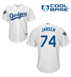 Youth Majestic Los Angeles Dodgers #74 Kenley Jansen Authentic White Home Cool Base 2018 World Series MLB Jersey