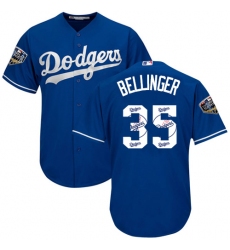 Men's Majestic Los Angeles Dodgers #35 Cody Bellinger Authentic Royal Blue Team Logo Fashion Cool Base 2018 World Series MLB Jersey