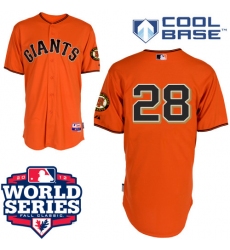 Men's Majestic San Francisco Giants #28 Buster Posey Authentic Orange Cool Base 2012 World Series Patch MLB Jersey