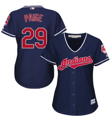 Women's Majestic Cleveland Indians #29 Satchel Paige Authentic Navy Blue Alternate 1 Cool Base MLB Jersey