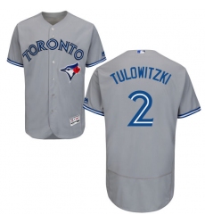 Men's Majestic Toronto Blue Jays #2 Troy Tulowitzki Grey Road Flex Base Authentic Collection MLB Jersey