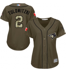 Women's Majestic Toronto Blue Jays #2 Troy Tulowitzki Authentic Green Salute to Service MLB Jersey