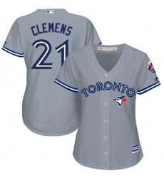 Women's Majestic Toronto Blue Jays #21 Roger Clemens Authentic Grey Road MLB Jersey