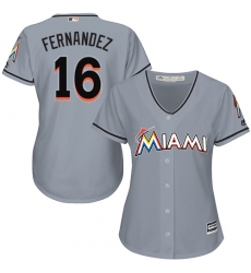 Women's Majestic Miami Marlins #16 Jose Fernandez Replica Grey Road Cool Base MLB Jersey