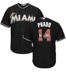 Men's Majestic Miami Marlins #14 Martin Prado Authentic Black Team Logo Fashion Cool Base MLB Jersey