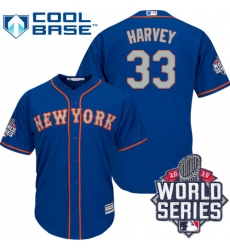 Women's Majestic New York Mets #33 Matt Harvey Authentic Blue(Grey NO.) 2015 World Series MLB Jersey