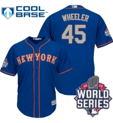 Men's Majestic New York Mets #45 Zack Wheeler Authentic Royal Blue Alternate Road Cool Base 2015 World Series MLB Jersey