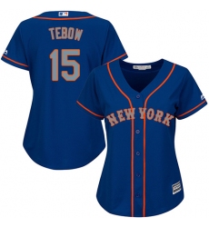 Women's Majestic New York Mets #15 Tim Tebow Authentic Royal Blue Alternate Road Cool Base MLB Jersey