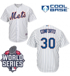 Men's Majestic New York Mets #30 Michael Conforto Replica White Home Cool Base 2015 World Series MLB Jersey
