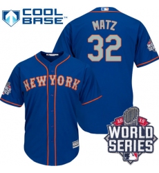 Men's Majestic New York Mets #32 Steven Matz Authentic Royal Blue Alternate Road Cool Base 2015 World Series MLB Jersey