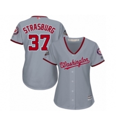 Women's Washington Nationals #37 Stephen Strasburg Authentic Grey Road Cool Base 2019 World Series Champions Baseball Jersey