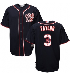 Men's Majestic Washington Nationals #3 Michael Taylor Authentic Navy Blue Team Logo Fashion Cool Base MLB Jersey