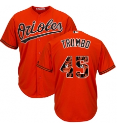Men's Majestic Baltimore Orioles #45 Mark Trumbo Authentic Orange Team Logo Fashion Cool Base MLB Jersey