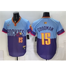 Men's Colorado Rockies #15 Hunter Goodman Purple Light Blue 2025 City Connect Limited Stitched Baseball Jersey