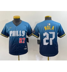 Womens Philadelphia Phillies #27 Aaron Nola Blue 2024 City Connect Limited Stitched Jersey