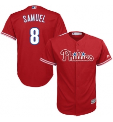 Youth Majestic Philadelphia Phillies #8 Juan Samuel Authentic Red Alternate Cool Base MLB Jersey