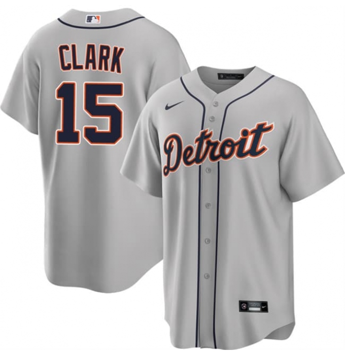 Men's Detroit Tigers #15 Max Clark Gray 2026 Road Stitched Baseball Jersey