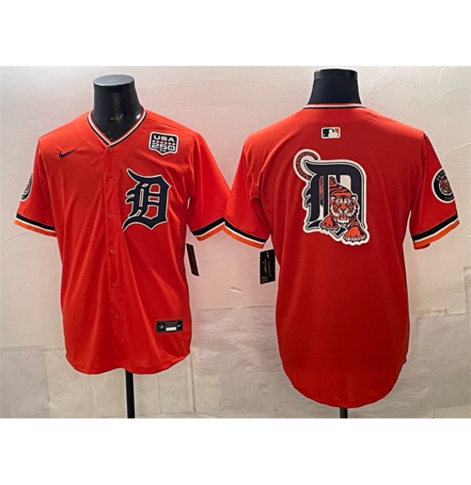 Men's Detroit Tigers Team Big Logo Orange 2026 Alternate USA 250 Vapor Premier Limited Stitched Baseball Jersey