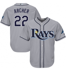 Youth Majestic Tampa Bay Rays #22 Chris Archer Replica Grey Road Cool Base MLB Jersey