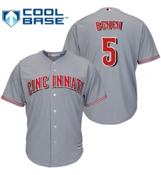 Youth Majestic Cincinnati Reds #5 Johnny Bench Authentic Grey Road Cool Base MLB Jersey