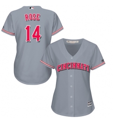 Women's Majestic Cincinnati Reds #14 Pete Rose Authentic Grey Road Cool Base MLB Jersey