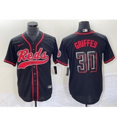 Men's Cincinnati Reds #30 Ken Griffey Jr Black 2023 City Connect Cool Base Stitched Jersey