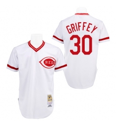 Men's Mitchell and Ness Cincinnati Reds #30 Ken Griffey Authentic White Throwback MLB Jersey