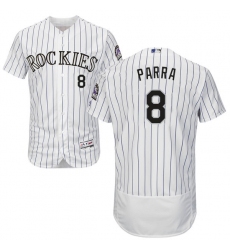 Men's Majestic Colorado Rockies #8 Gerardo Parra White Home Flex Base Authentic Collection MLB Jersey