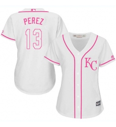 Women's Majestic Kansas City Royals #13 Salvador Perez Replica White Fashion Cool Base MLB Jersey