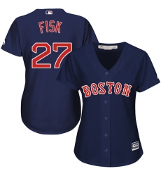 Women's Majestic Boston Red Sox #27 Carlton Fisk Authentic Navy Blue Alternate Road MLB Jersey