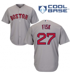 Youth Majestic Boston Red Sox #27 Carlton Fisk Replica Grey Road Cool Base MLB Jersey