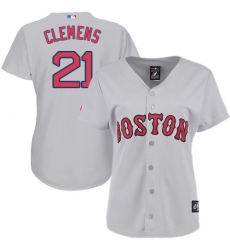 Women's Majestic Boston Red Sox #21 Roger Clemens Authentic Grey Road MLB Jersey