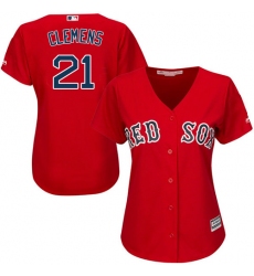 Women's Majestic Boston Red Sox #21 Roger Clemens Authentic Red Alternate Home MLB Jersey