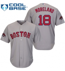 Youth Majestic Boston Red Sox #18 Mitch Moreland Authentic Grey Road Cool Base 2018 World Series Champions MLB Jersey