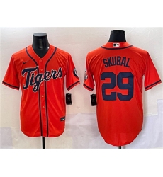 Men's Detroit Tigers #29 Tarik Skubal Orange With Cool Base Stitched Baseball Jersey