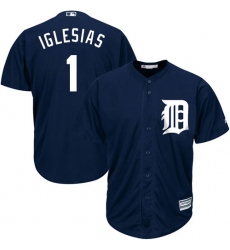 Men's Majestic Detroit Tigers #1 Jose Iglesias Replica Navy Blue Alternate Cool Base MLB Jersey