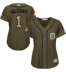 Women's Majestic Detroit Tigers #1 Jose Iglesias Replica Green Salute to Service MLB Jersey